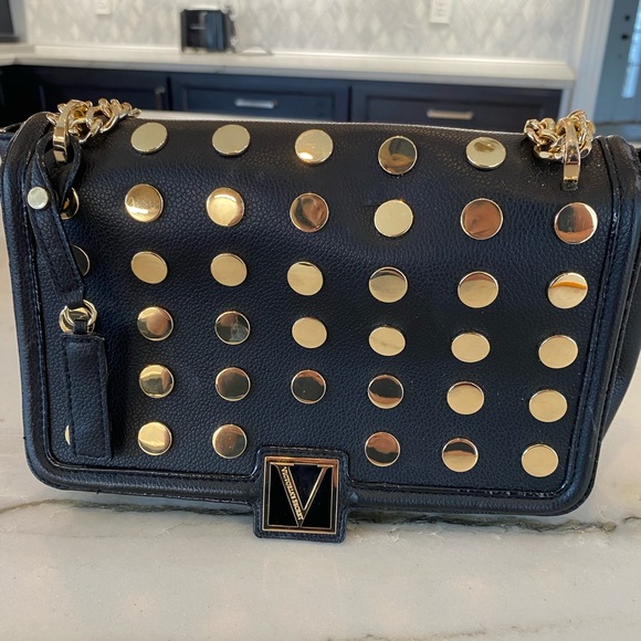 Black and Gold Crossbody Bag with Studded Design - Picture 2 of 9